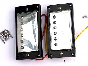 2 ELECTRIC GUITAR CHROME HUMBUCKER PICKUPS WITH BLACK SURROUNDS